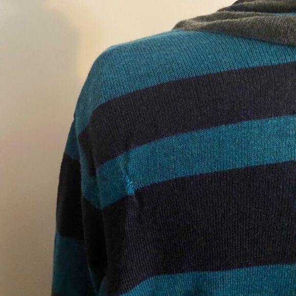 Lane Bryant Blue/Gray/Black striped drape front cardigan, size 26/28 - Picture 3 of 4